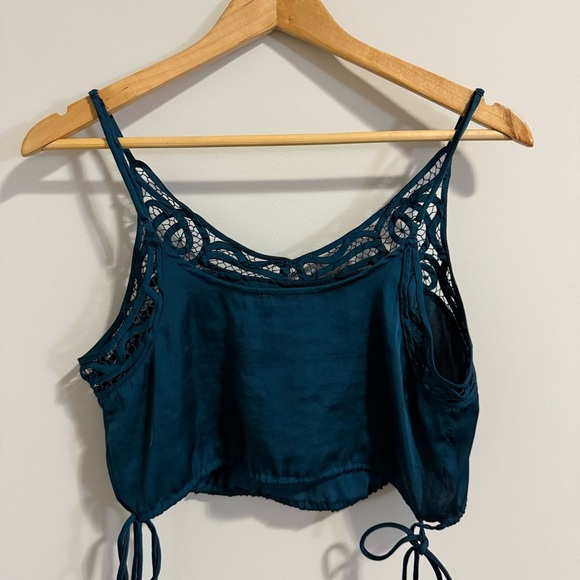 Free People Blouson Blue Satin Crochet Detail Lace Cropped Tank Top Intimately - Picture 9 of 16